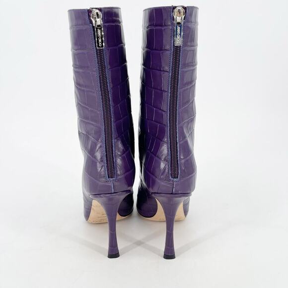 Jimmy Choo Purple Agathe Croc Embossed 100mm Mid-Calf Pointed Toe Boot IT 38 - Picture 8 of 13